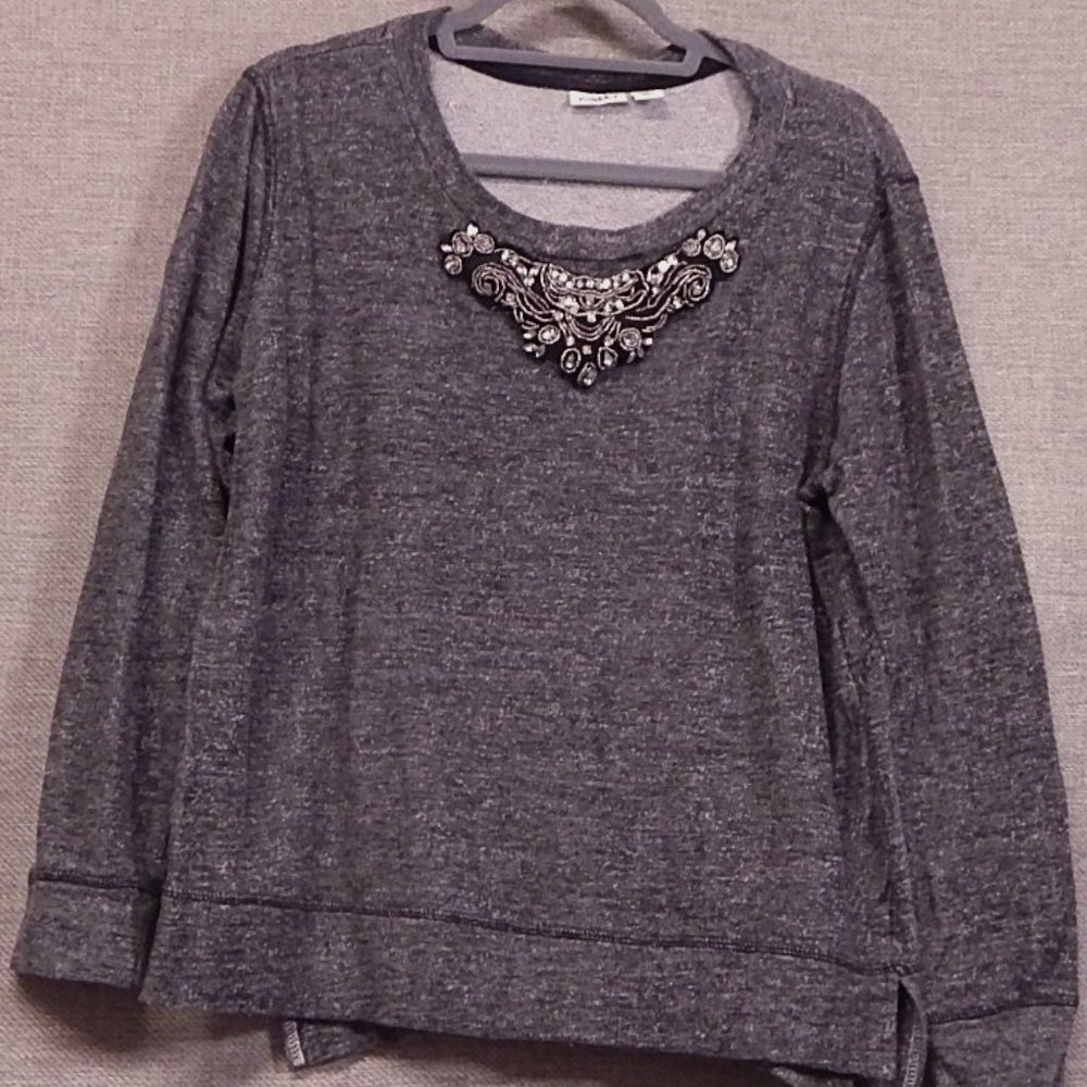 CATO Brand Gray Women's XL Mid Weight Sweater With Beads And Sequins